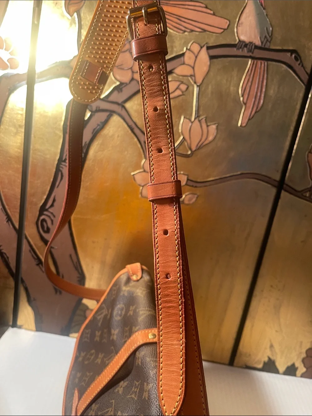 Louis Vuitton Brown Monogram Canvas Crossbody with Tan Leather Strap